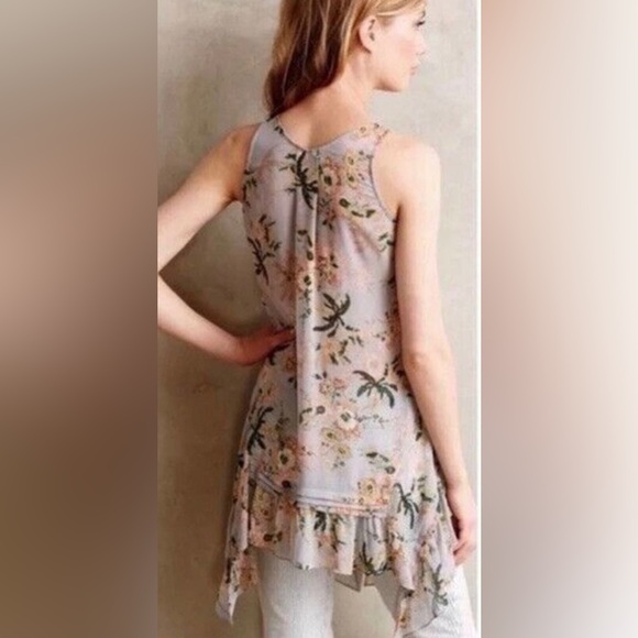 MAEVE ANTHROPOLOGIE MAGDA Blouse Sz. XS Sleeveless Floral Asymmetrical Ruffles. - Picture 6 of 12
